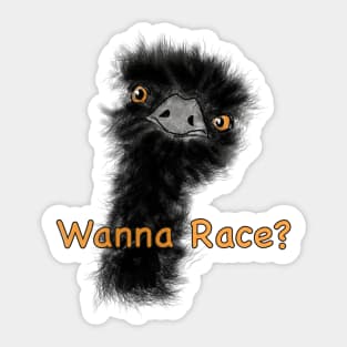 Whimsical Emu Racer Sticker